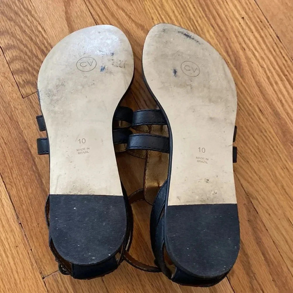 Cynthia Vincent sz 10 black leather thong sandal with straps excellent pre owned - Picture 7 of 7